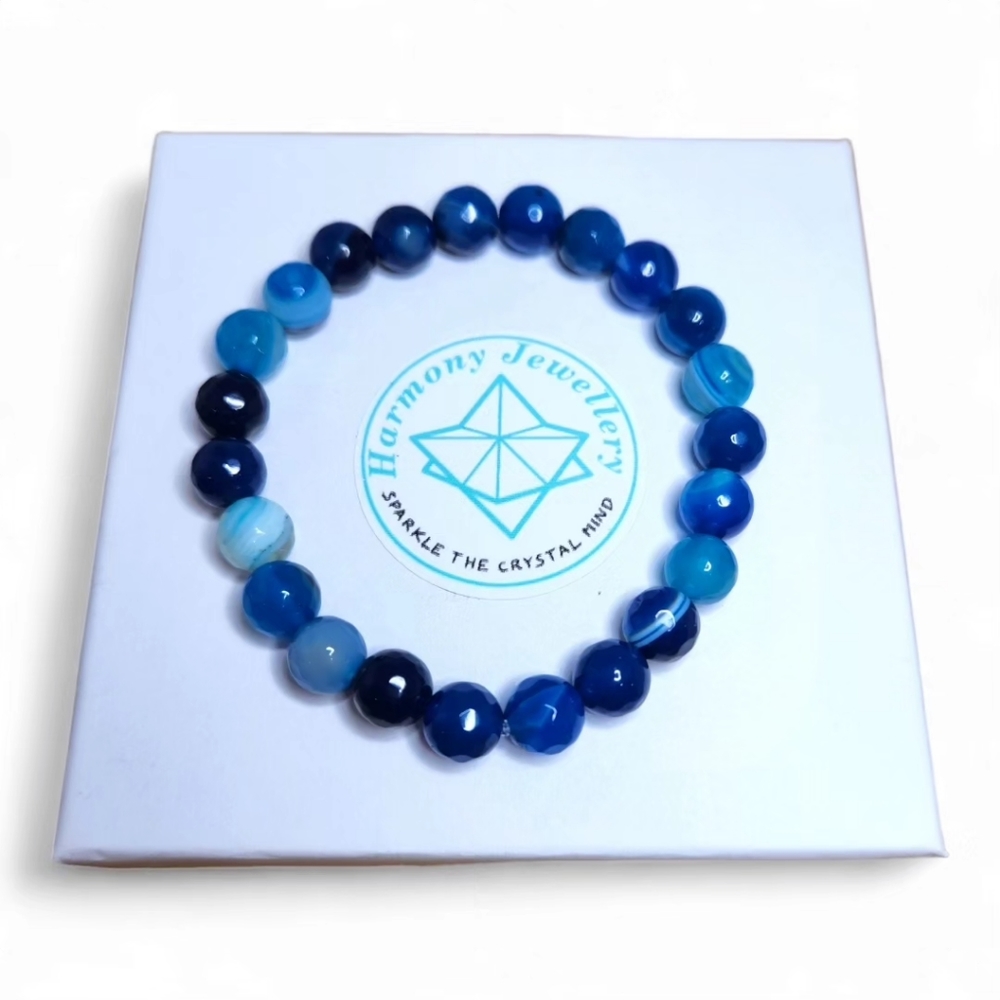 8 mm Faceted Blue Lace Agate Bracelet